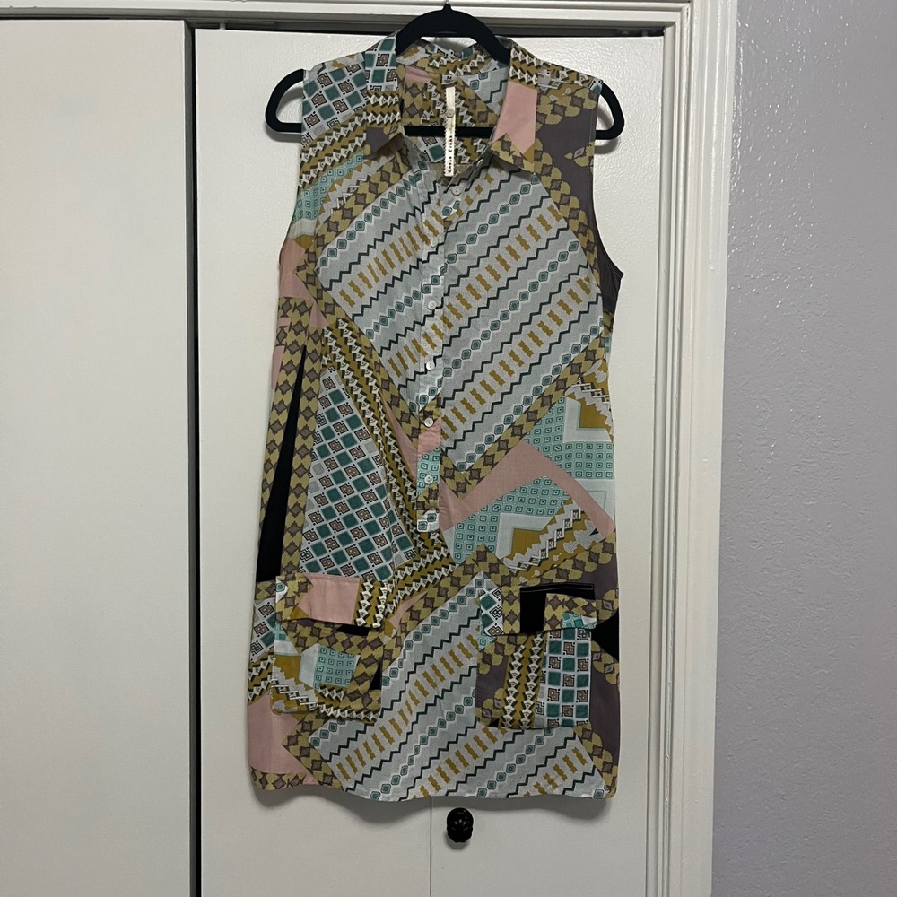 Uncle Frank Sleeveless Shirt Dress M Medium‎ Geometric Print Colorful